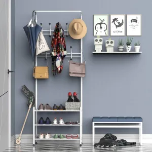 Entryway Heavy Duty Metal Coat and Shoe Rack Hall Tree  - Available in 2 Colours