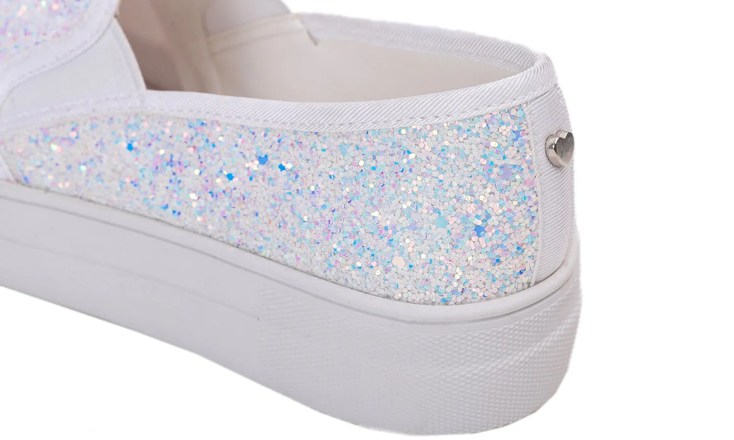 Feversole Women's Glitter Multi White Platform Slip On Sneaker Casual Flat Loafers