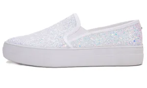 Feversole Women's Glitter Multi White Platform Slip On Sneaker Casual Flat Loafers