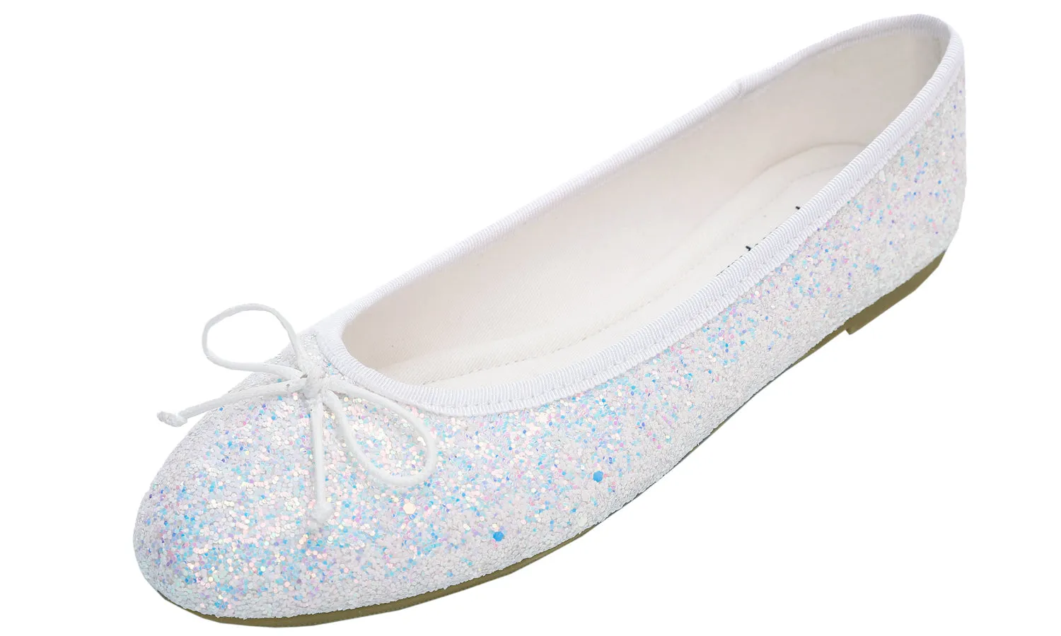 Feversole Women's Macaroon Glitter Multi White Memory Foam Cushion Insock Patent Ballet Flat