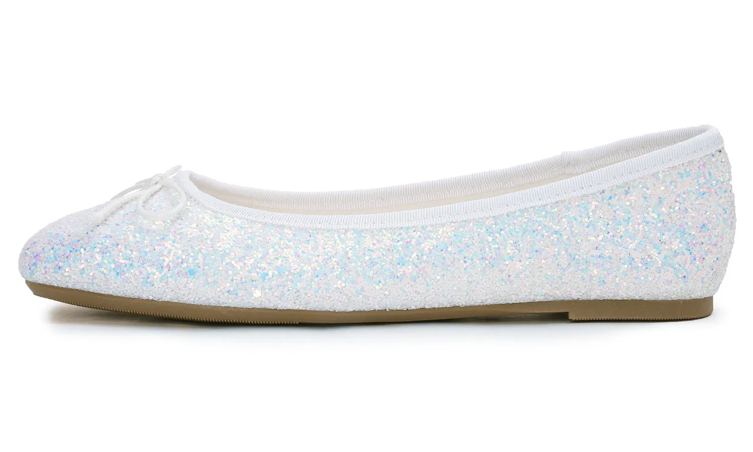 Feversole Women's Macaroon Glitter Multi White Memory Foam Cushion Insock Patent Ballet Flat