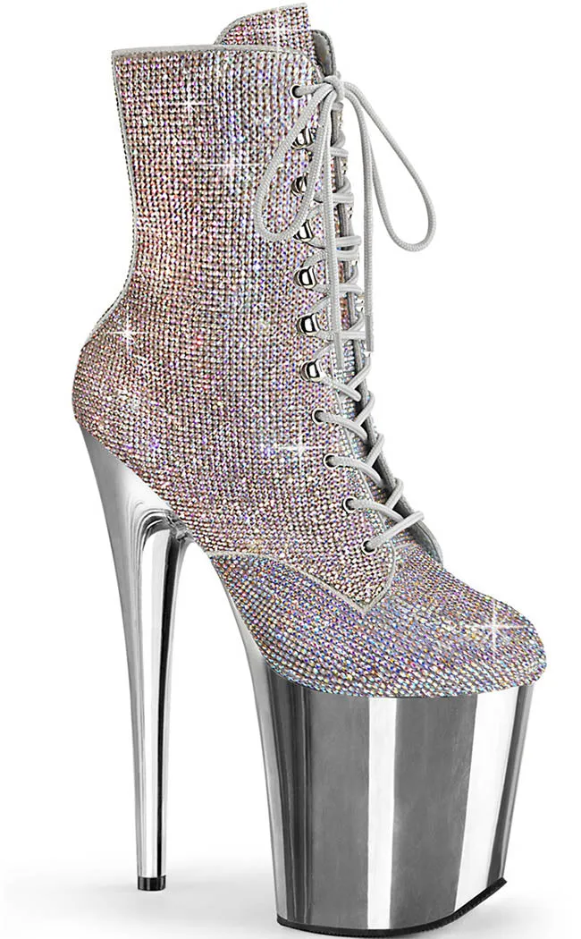 FLAMINGO-1020CHRS Silver Multi Rhinestone Boots