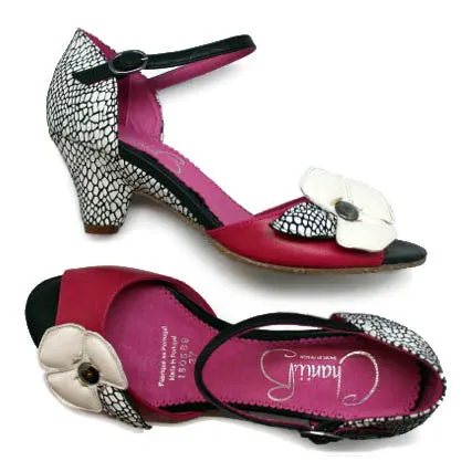 Fleur - Black/White/Fuchsia open toe sandal