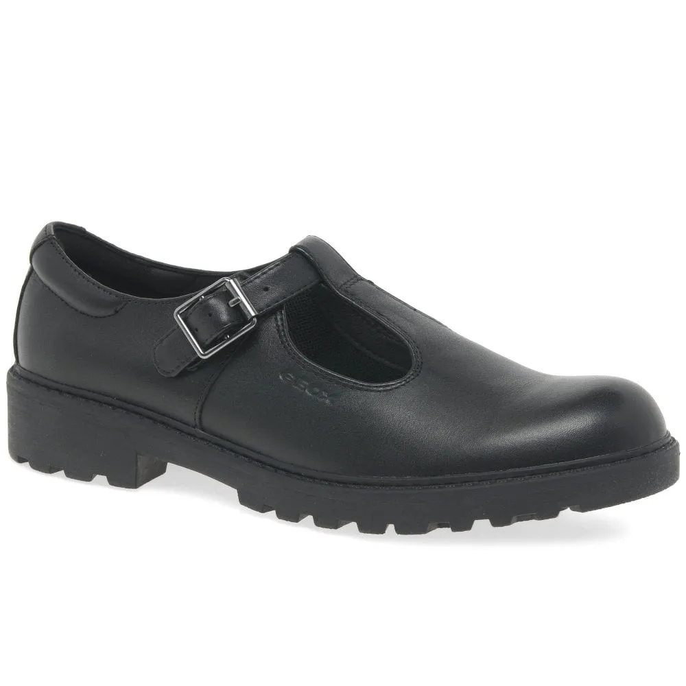 Geox J Casey Leather T-Bar Girls School Shoes