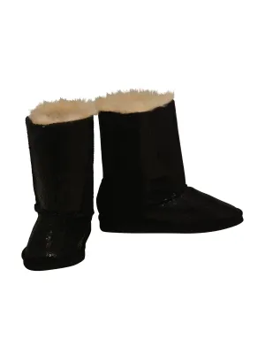 Girls Black Sequin Embellished Faux Fur Carol Boots 11-4 Kids