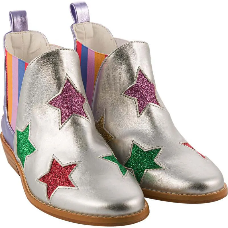 Girls Metallic Silver Star Boots