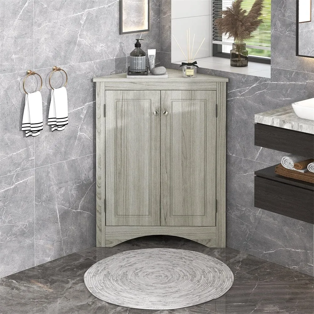 Giving Tree Oak Triangle Bathroom Storage Cabinet with Adjustable Shelves, Freestanding Floor Cabinet for Home Kitchen