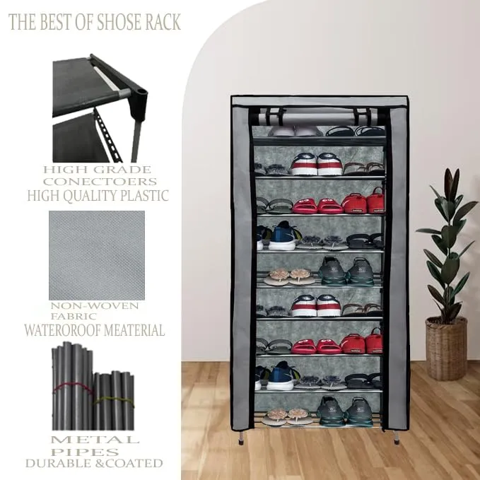 GlowSilk Multi-Purpose Shoe Rack - (9 Tier, Grey)(Metal)