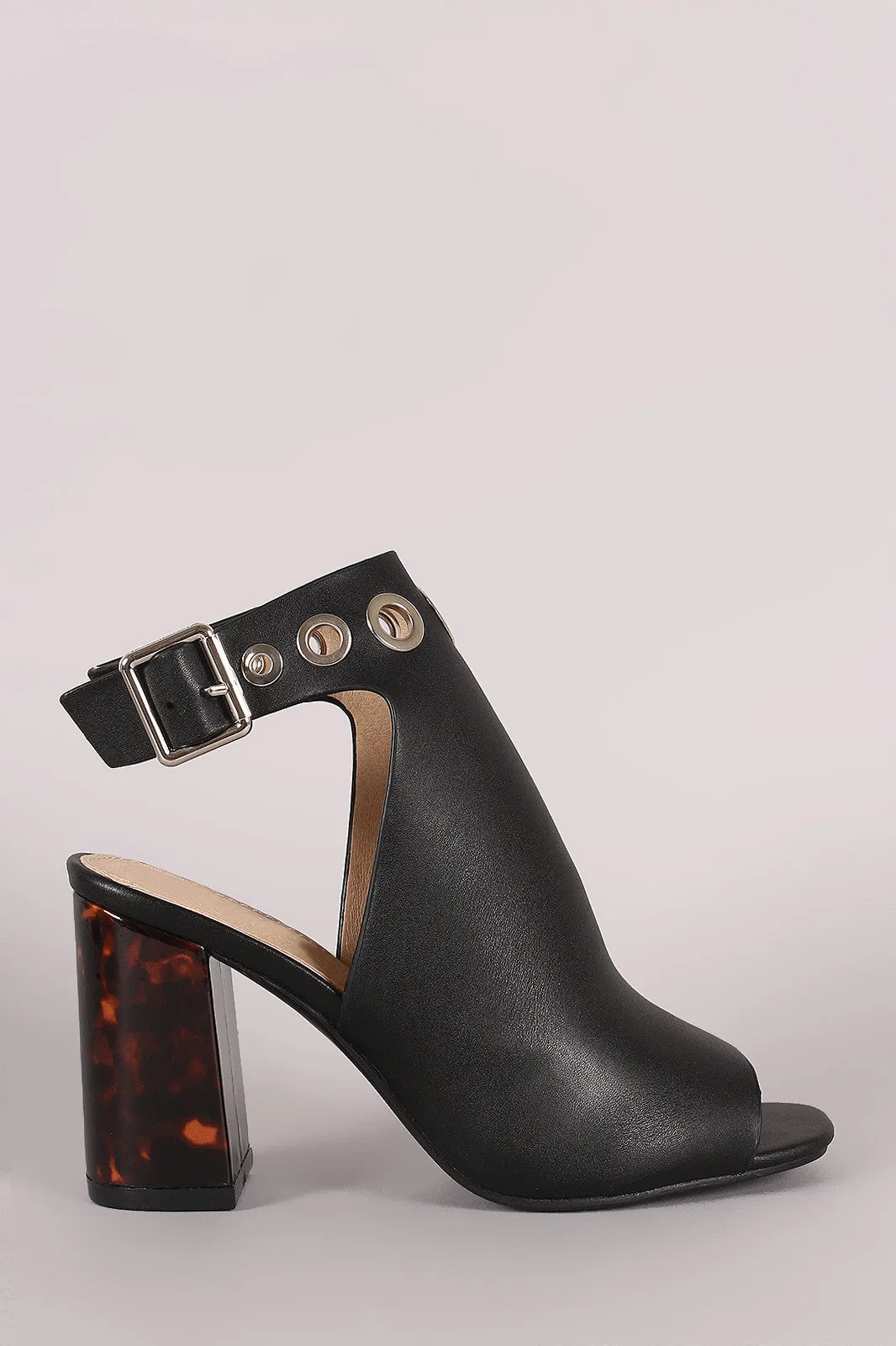 Grommet Ankle Strap Marble Chunky Mule Heel