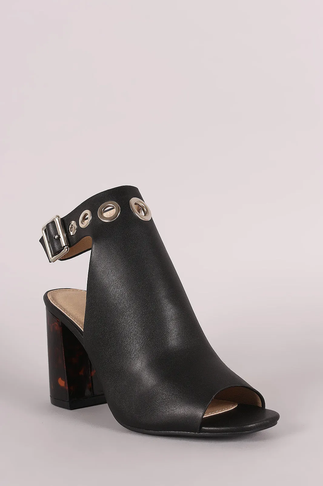 Grommet Ankle Strap Marble Chunky Mule Heel