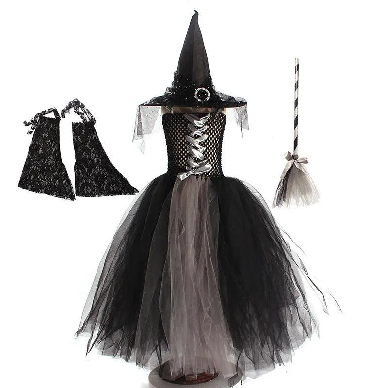 Halloween Glam Set Girl's lace mesh princess dress Fashion mesh camisole skirt Halloween Carnival Stage Performance Dress