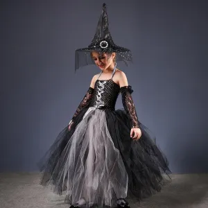 Halloween Glam Set Girl's lace mesh princess dress Fashion mesh camisole skirt Halloween Carnival Stage Performance Dress