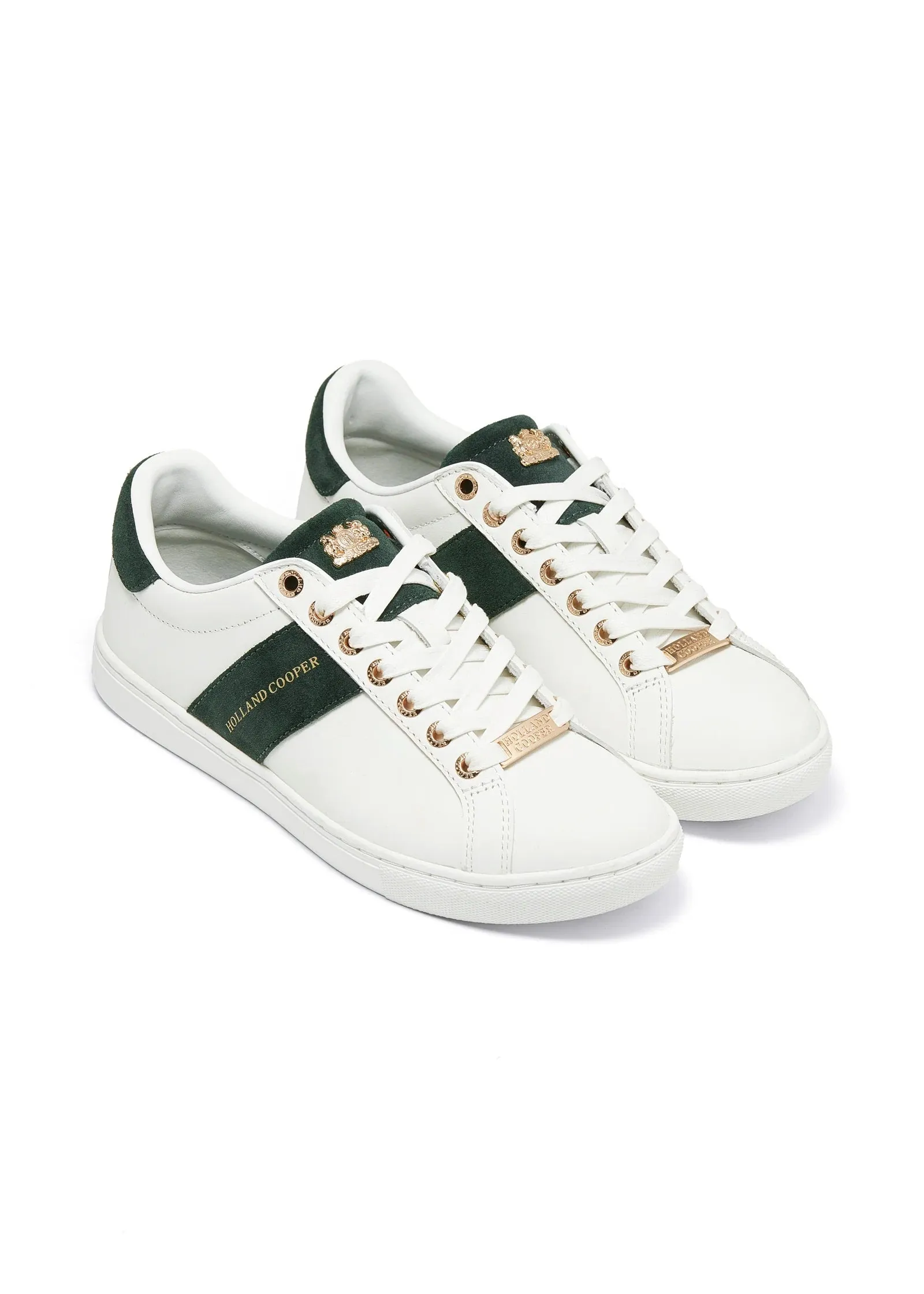 Holland Cooper Knightsbridge Court Ladies Trainer in White Racing Green