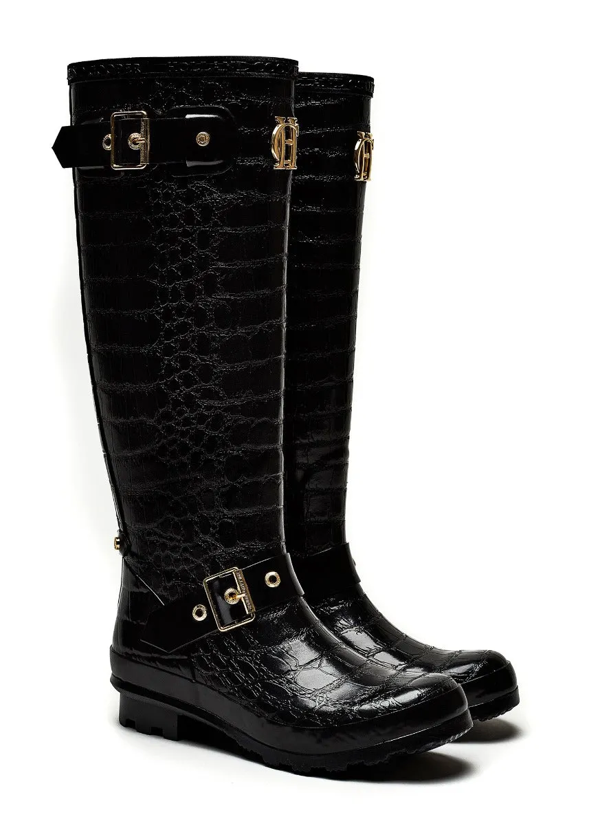 Holland Cooper Zip Chelsea Wellington in Black Croc