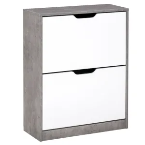 HOMCOM Two Drawer Shoe Cabinet with Adjustable Shelves - Modern Grey and White Home Storage Organizer for Hallway and Bedroom