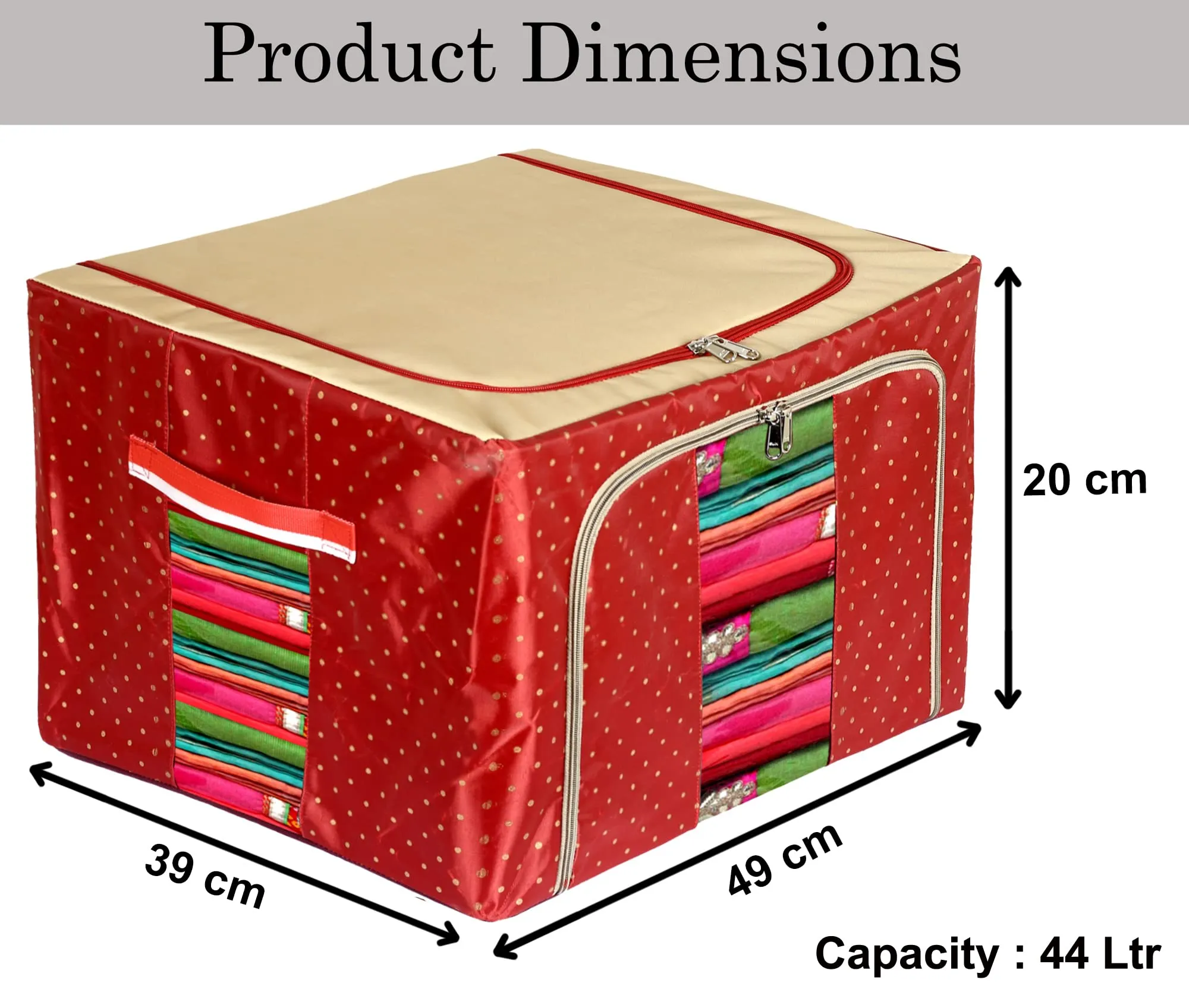 Kuber Industries Dot Printed Steel Frame Living Box, Closet Organizer, Cloth Storage Boxes for Wardrobe With Clear Window, 44Ltr.- Pack of 2 (Maroon & Brown)-44KM0244