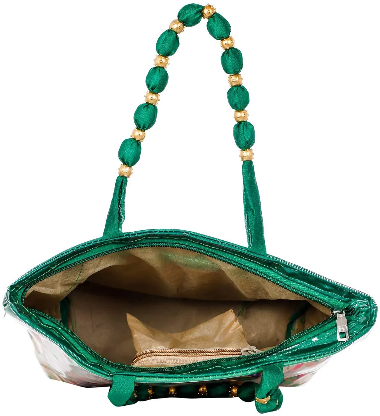 Kuber Industries Laminated Embroidery Hand Bag|Tote Bag|Hand Purse for Women & Girls (Green)