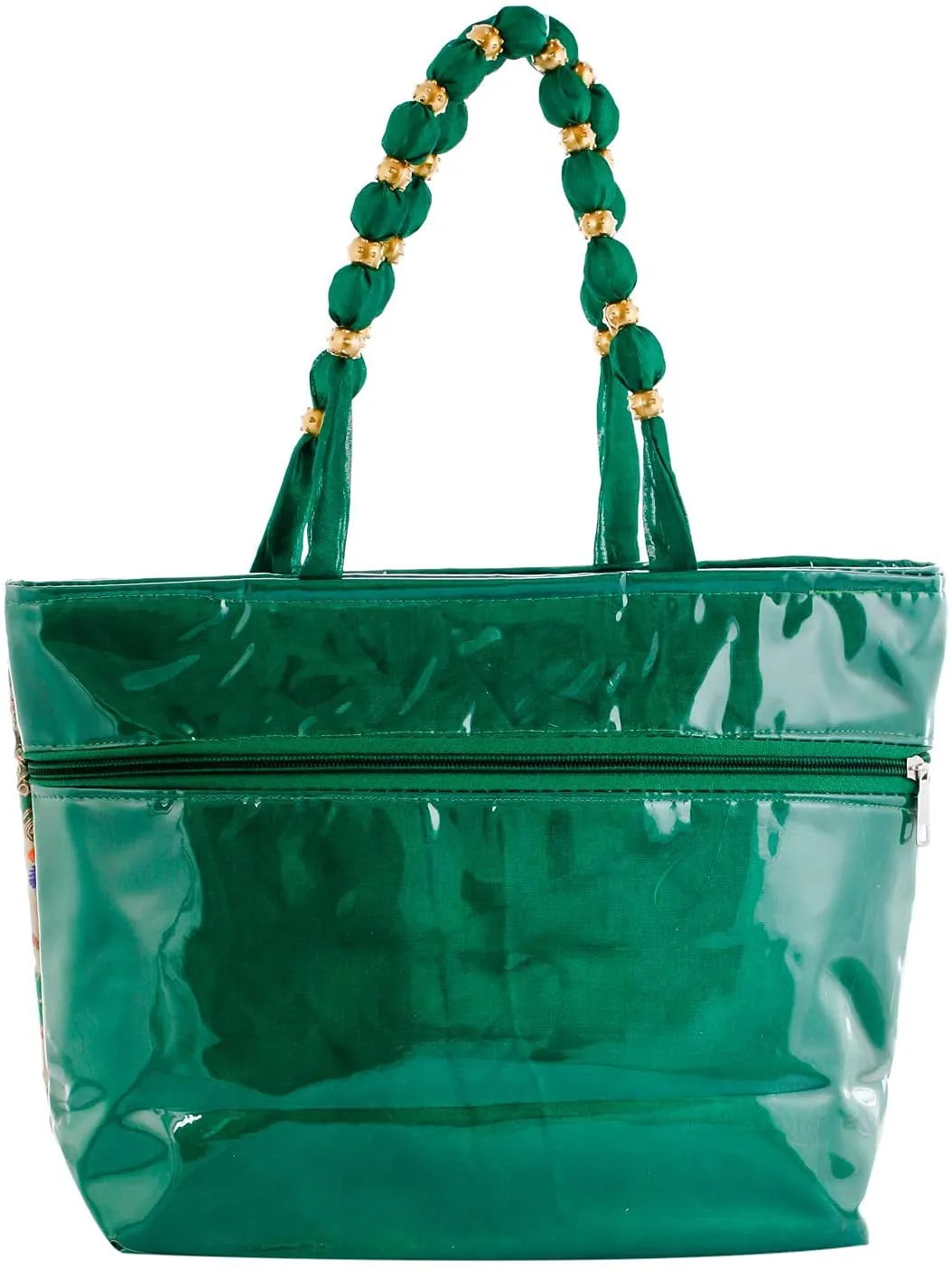 Kuber Industries Laminated Embroidery Hand Bag|Tote Bag|Hand Purse for Women & Girls (Green)