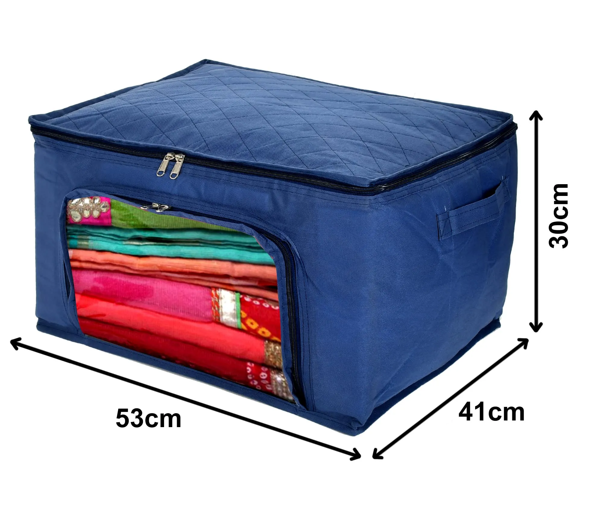 Kuber Industries Non-Woven Living Box, Underbed Storage, Cloth Storage Boxes for Wardrobe With Window Pack of 2 (Blue) 54KM4094