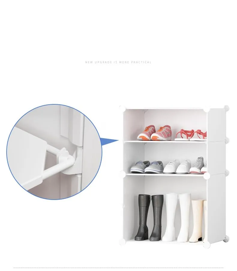 Kuber Industries Pack of 3 Shoes Cabinet | 6-Tier Foldable Shoe Rack Organizer for Closet | Plastic Shoe Shelf Collapsible Shoes Storage Box | Easy Assembly Shoe Cabinet with Lids | JL1C6TWH | White