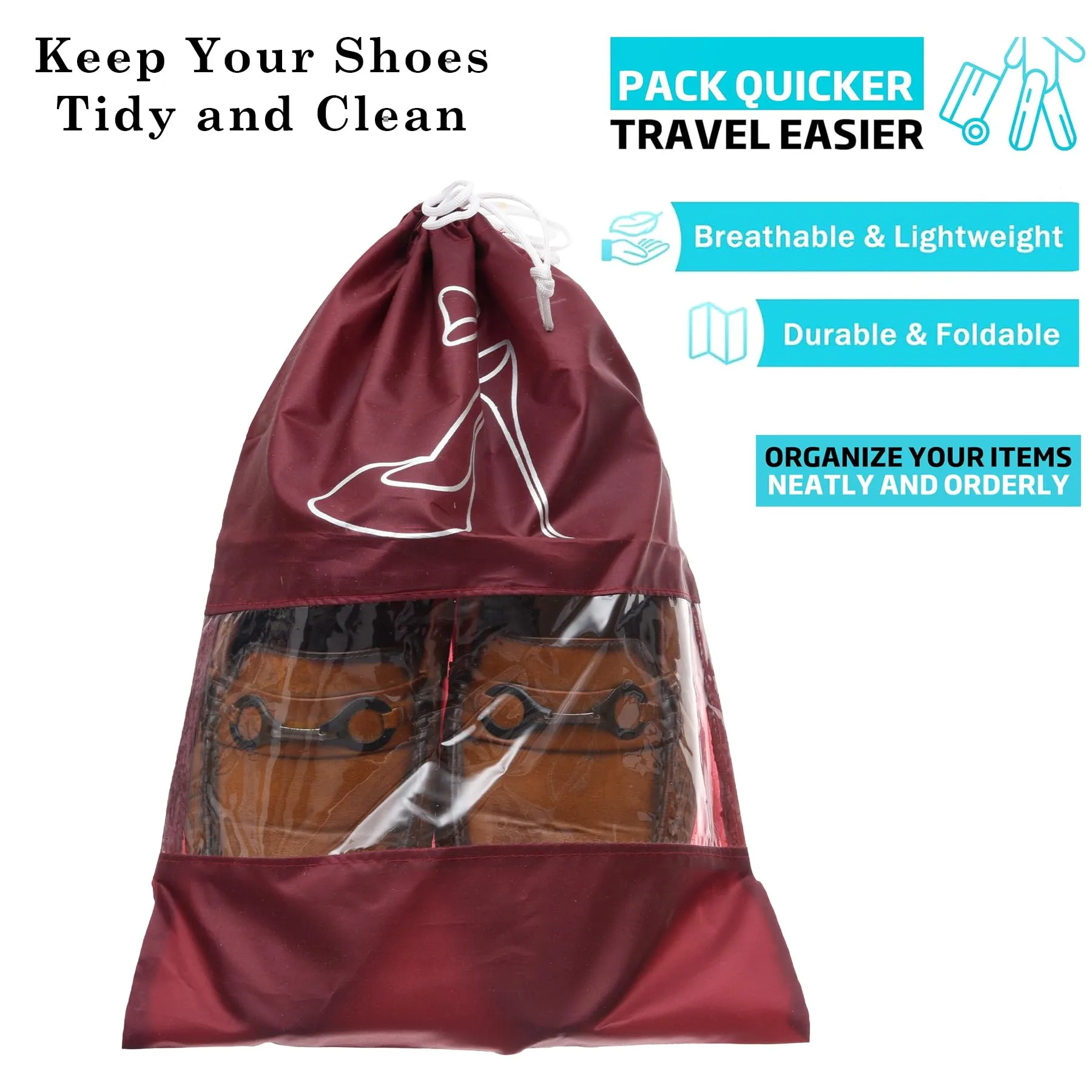 Kuber Industries Shoe Cover | Travel Shoe Storage Bags | Polyester Storage Bags | Drawstring Shoe Cover | Clear Transparent Shoe Storage Organizer | Pack of 12 | Multi