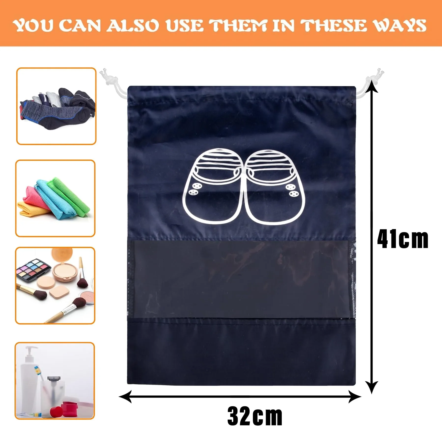 Kuber Industries Shoe Cover | Travel Shoe Storage Bags | Polyester Storage Bags | Drawstring Shoe Cover | Clear Transparent Shoe Storage Organizer | Pack of 12 | Multi