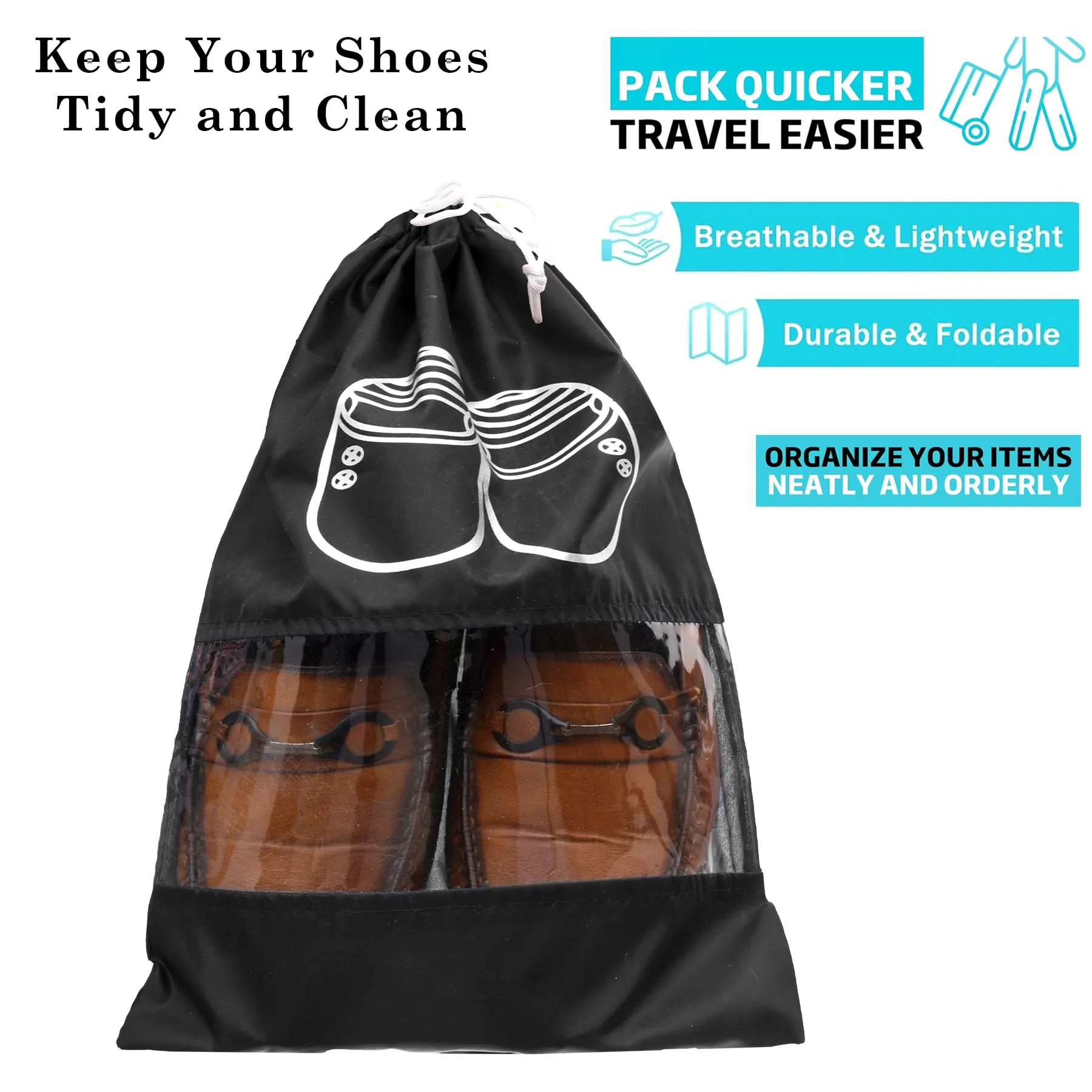 Kuber Industries Shoe Cover | Travel Shoe Storage Bags | Polyester Storage Bags | Drawstring Shoe Cover | Clear Transparent Shoe Storage Organizer | Pack of 18 | Multi