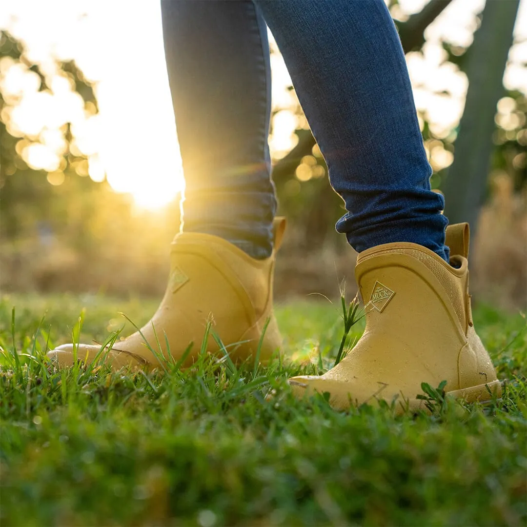 Ladies Muck Originals Pull On Ankle Boots - Yellow/Ditsy Dot Print By Muckboot