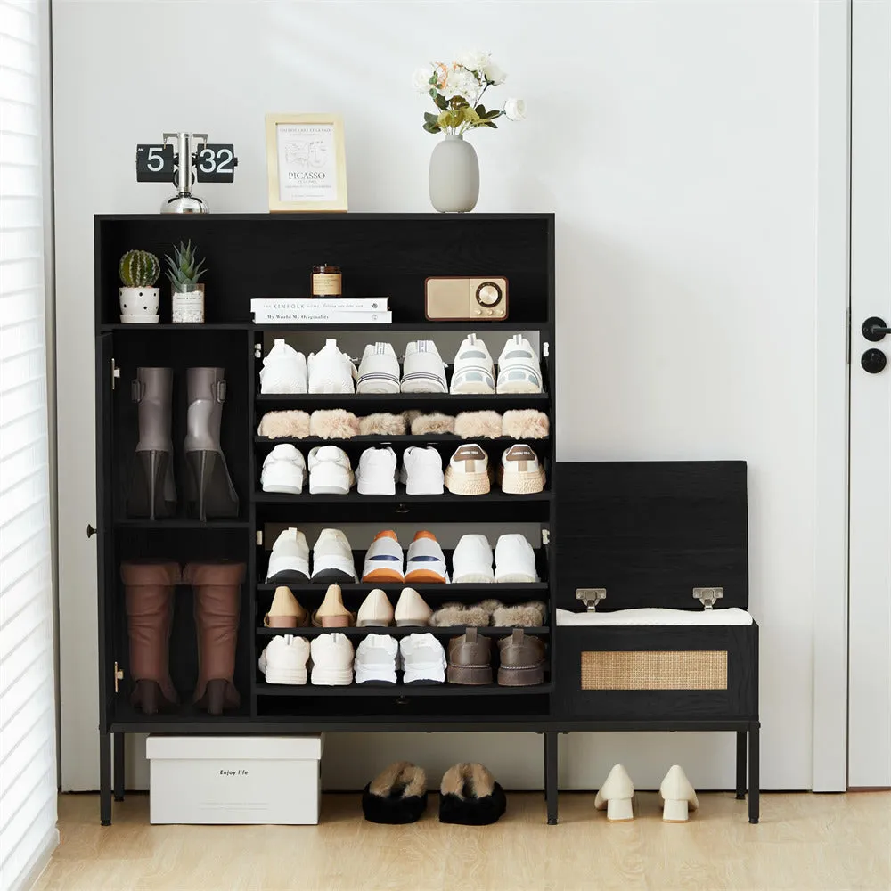 Large 18 Pair Shoe Storage Cabinet with 2 Flip Drawers and Shoe Bench