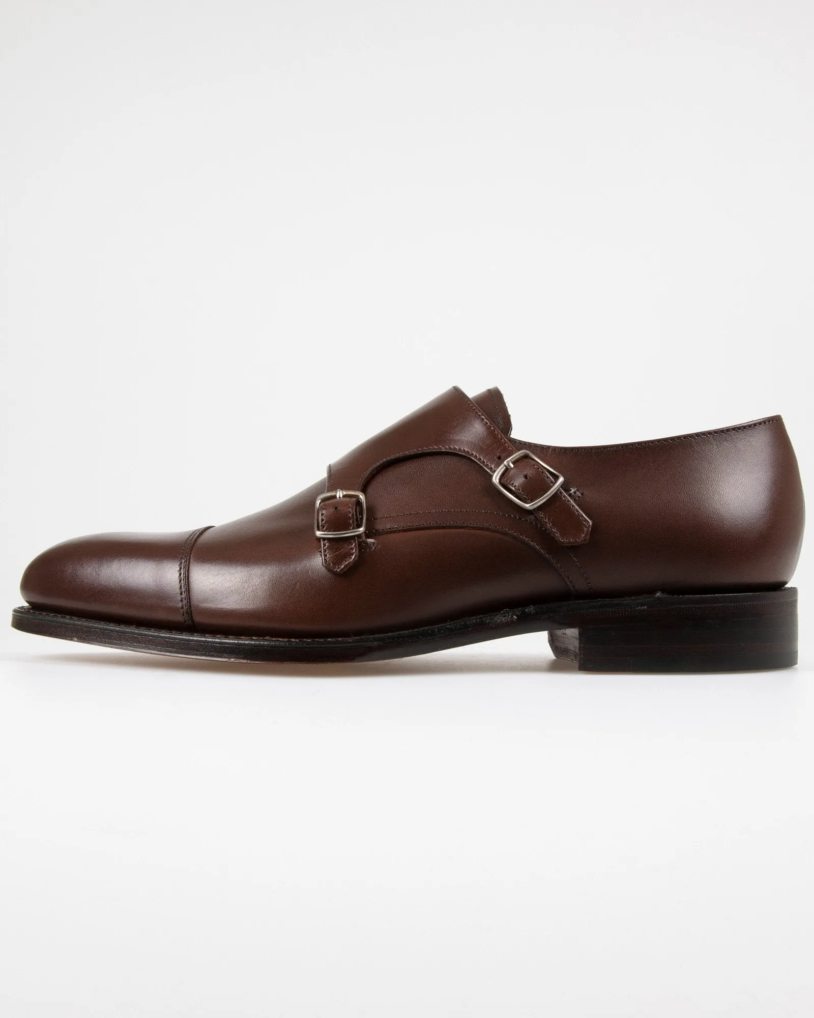 Loake 1880 Classic Cannon Calf Leather Twin Buckle Monk Shoe - Dark Brown