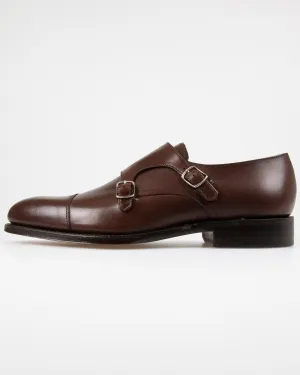 Loake 1880 Classic Cannon Calf Leather Twin Buckle Monk Shoe - Dark Brown