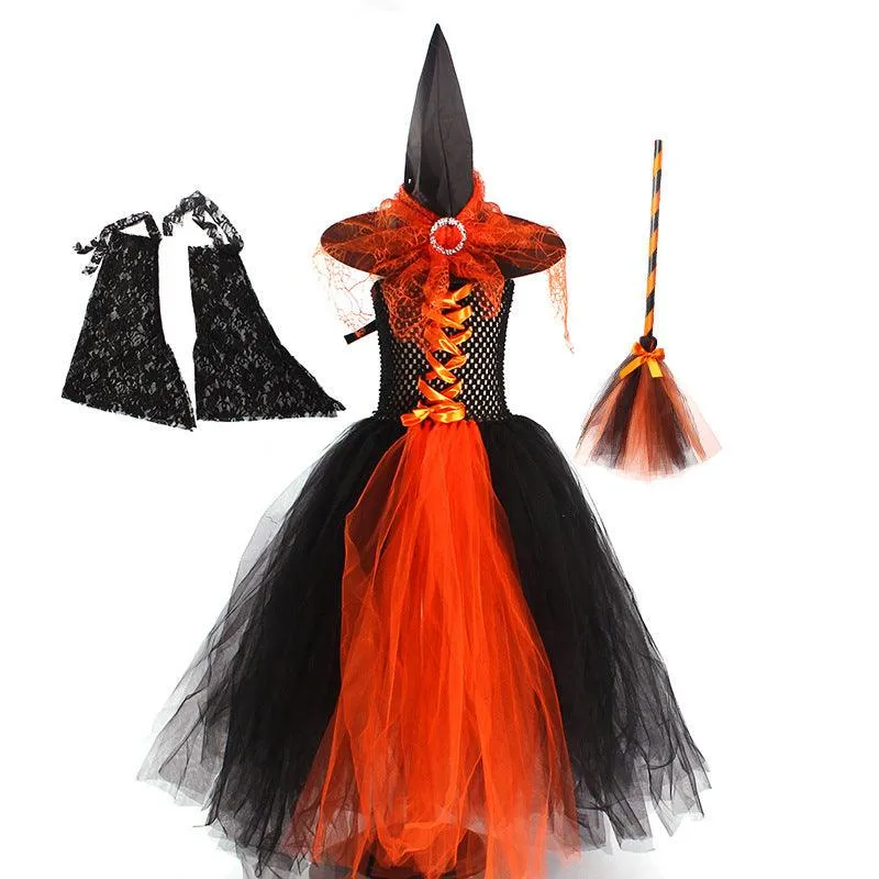 Magical Wizard Dress for Girls Girl's lace mesh princess dress Fashion mesh camisole skirt Halloween Carnival Stage Performance Dress