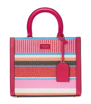 Manhattan Striped Woven Straw Small Tote Wild Raspberry Multi