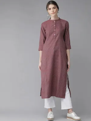 Maroon Striped Cotton Kurta