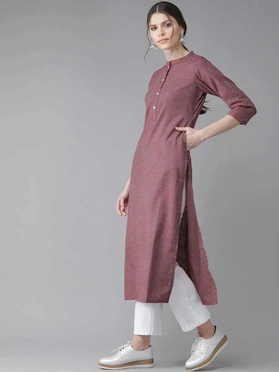 Maroon Striped Cotton Kurta