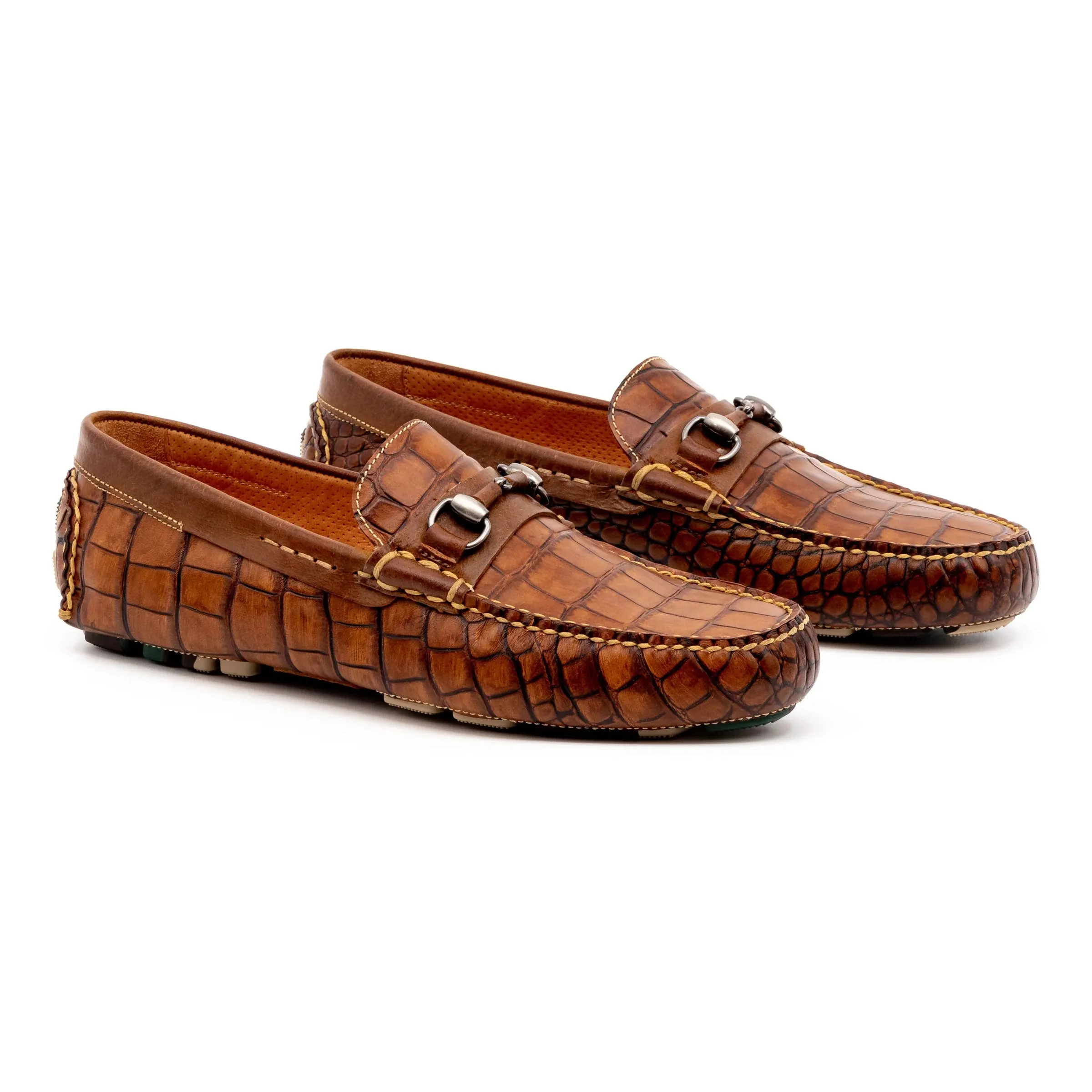 Martin Dingman Monte Carlo Alligator Grain Leather Horse Bit Loafer