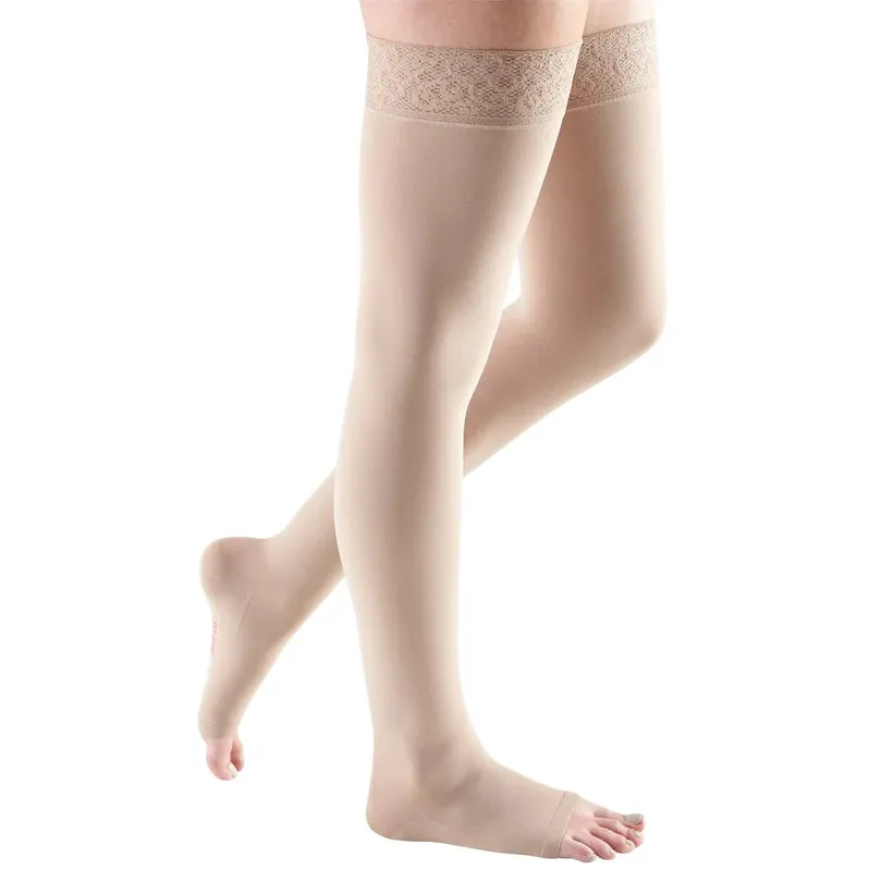 Medi Comfort 20-30mmHg Open Toe Thigh Length w/Lace Silicone Top Band - Petite