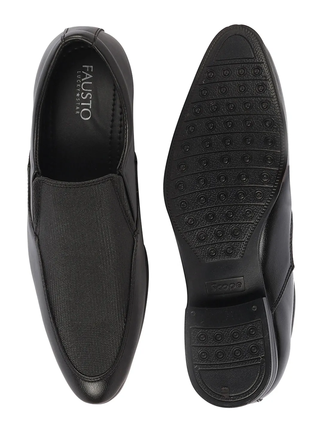 Men Black Formal Office Meeting Textured Slip On Shoes