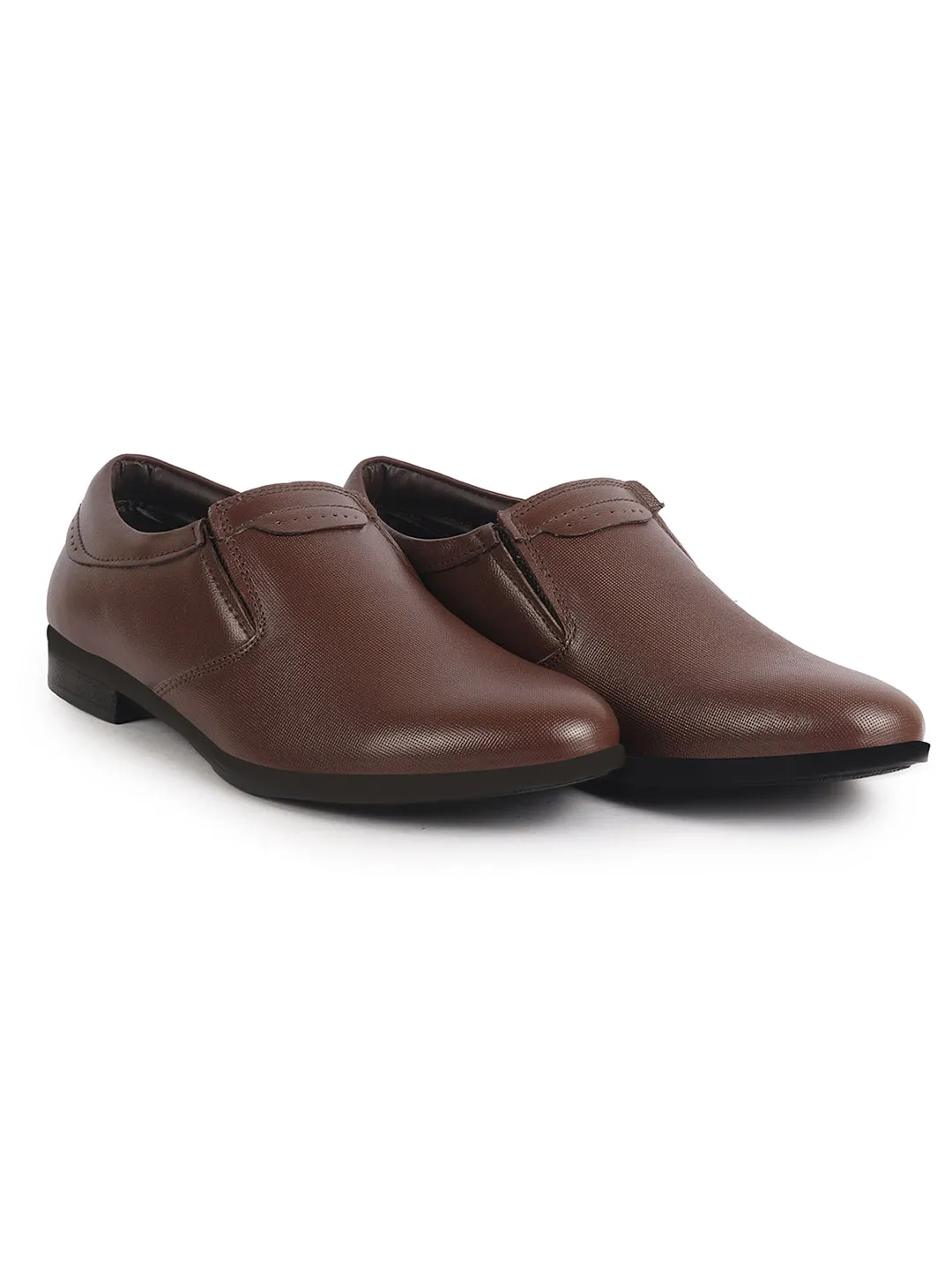 Men Brown Genuine Leather Broad Feet Formal Slip On Shoe|Work Wear|Comfort for Office|Anti Skid Sole