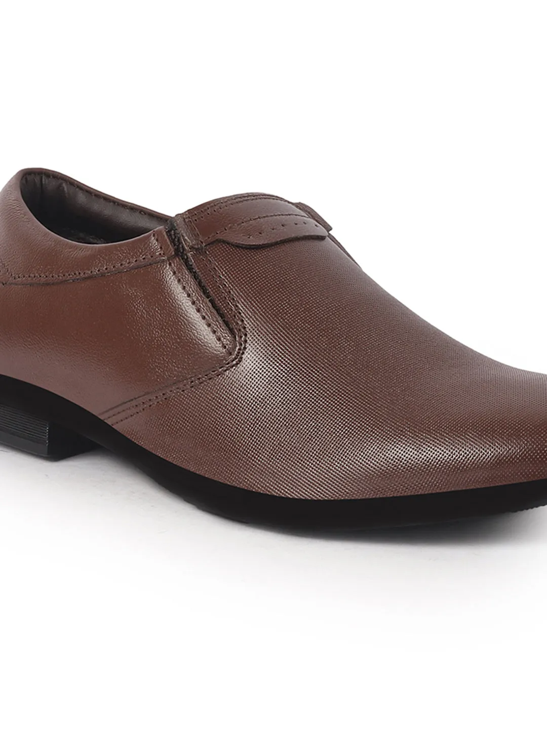 Men Brown Genuine Leather Broad Feet Formal Slip On Shoe|Work Wear|Comfort for Office|Anti Skid Sole