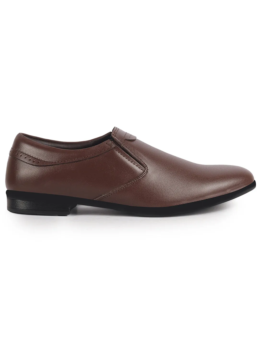 Men Brown Genuine Leather Broad Feet Formal Slip On Shoe|Work Wear|Comfort for Office|Anti Skid Sole