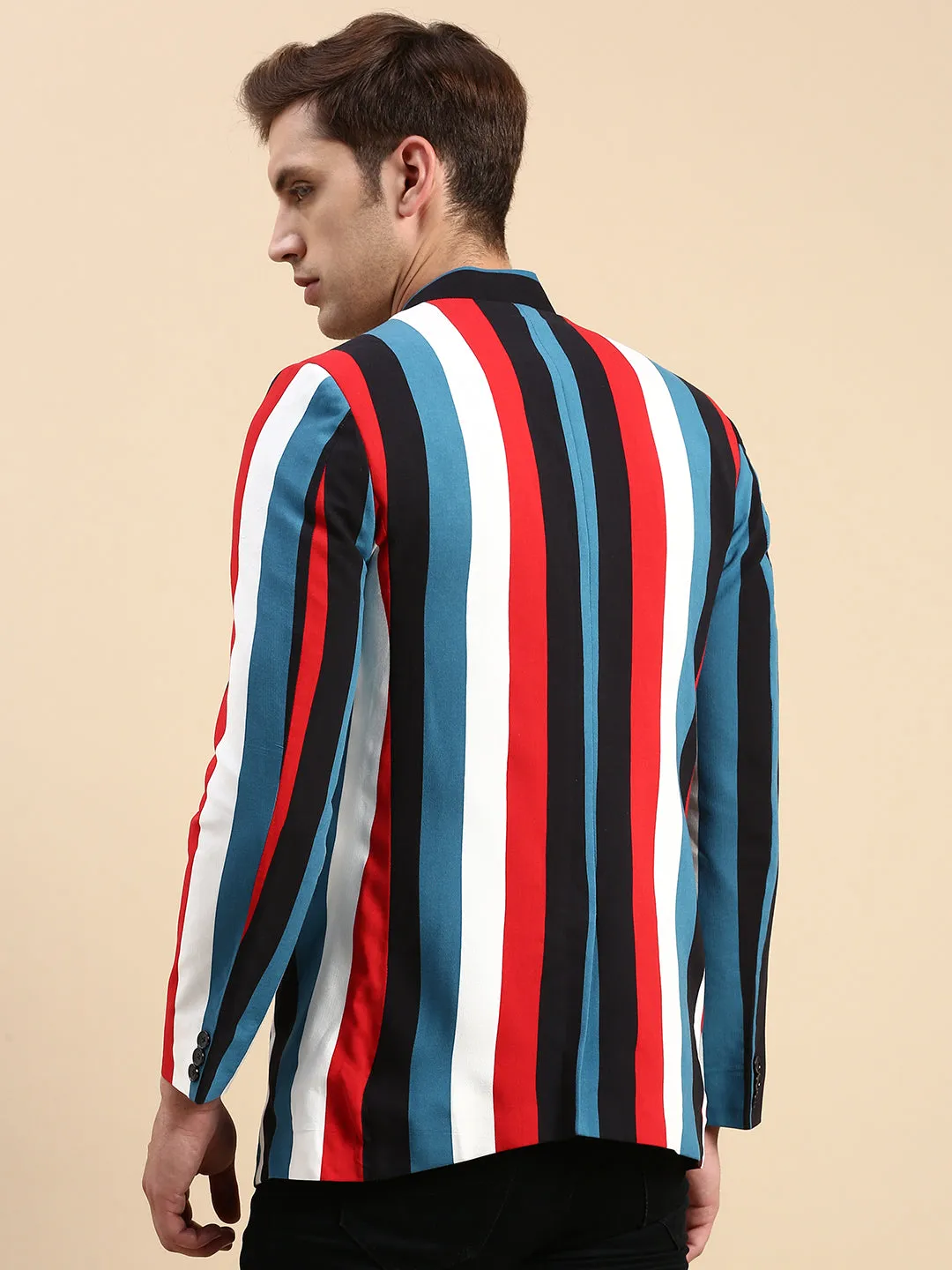 Men Multi Striped Party Blazer