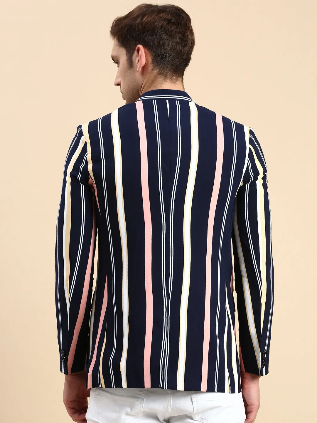 Men Navy Striped Party Blazer