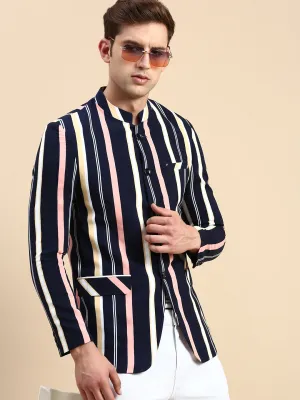 Men Navy Striped Party Blazer