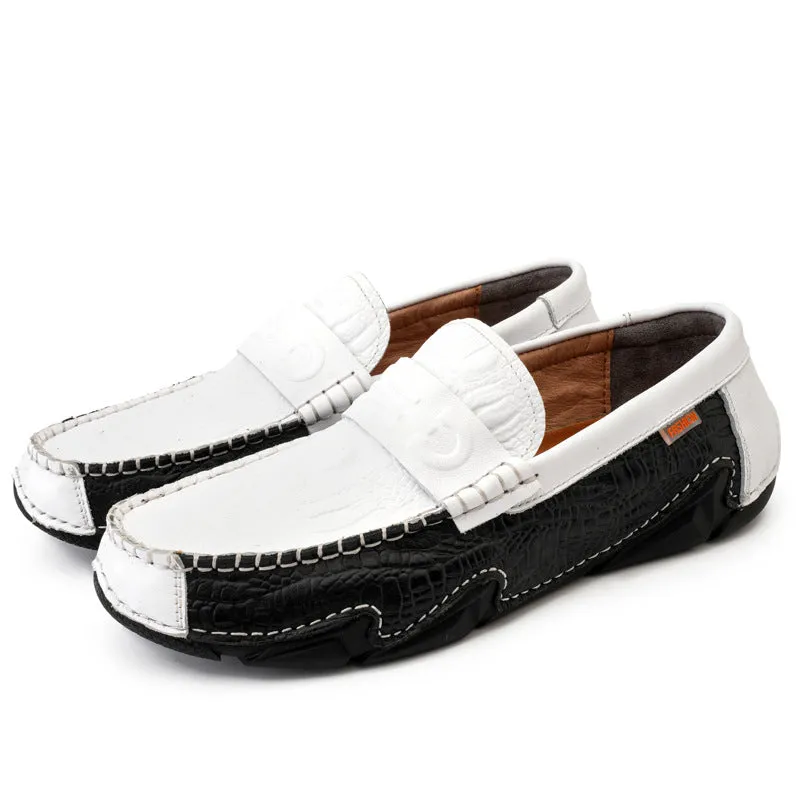 MEN'S CASUAL CROCODILE PATTERNED CONVENIENT LEG FITTING BEAN LEATHER SHOES