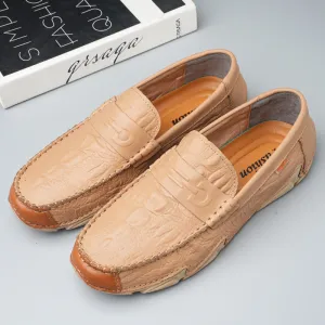 MEN'S CASUAL CROCODILE PATTERNED CONVENIENT LEG FITTING BEAN LEATHER SHOES