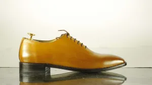 Men's Tan Leather Lace Up Shoes,Handmade Men's Party Shoes