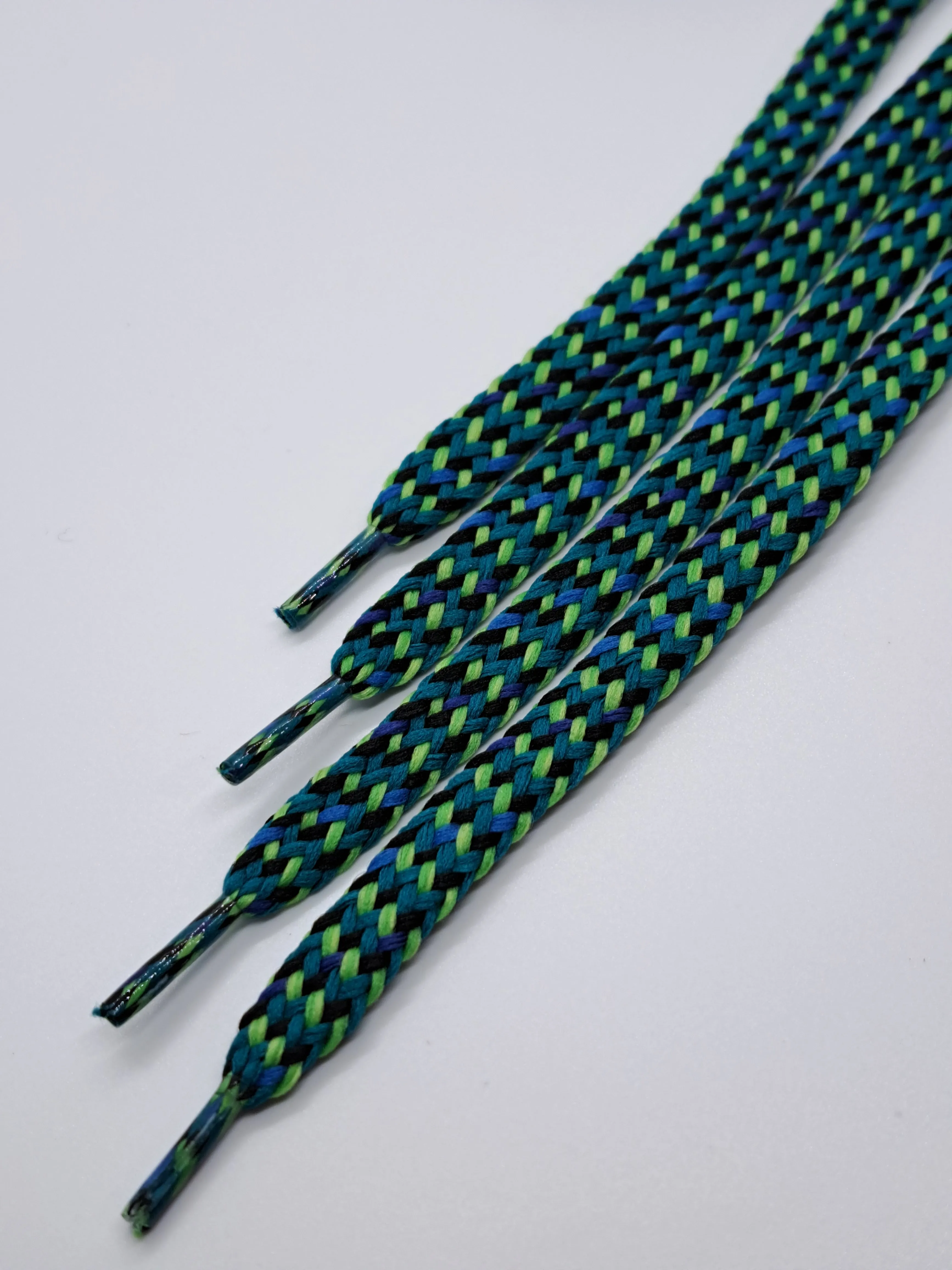 Mid Width Multi-Color Shoelaces - Dark Teal, Lime Green and Black