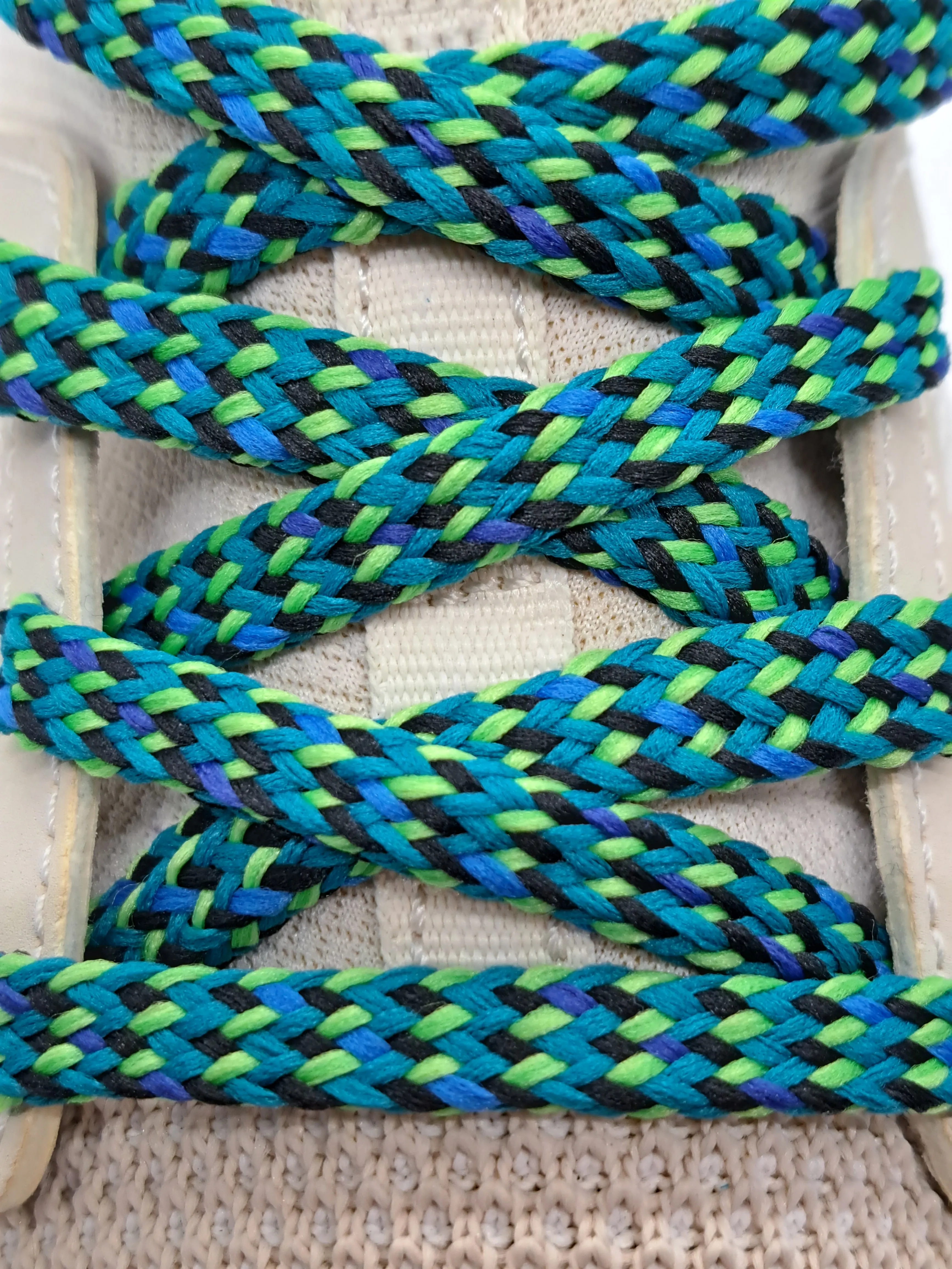 Mid Width Multi-Color Shoelaces - Dark Teal, Lime Green and Black