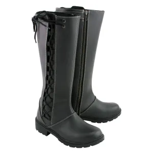 Milwaukee Leather MBL9370 Women's Black 17-Inch Lace Side Leather Boots with Contrast White Stitching